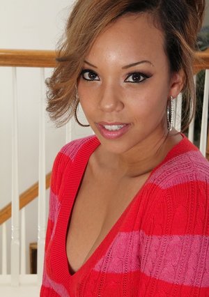 18 year old cutie Stella May gets undressed before riding on top POV style